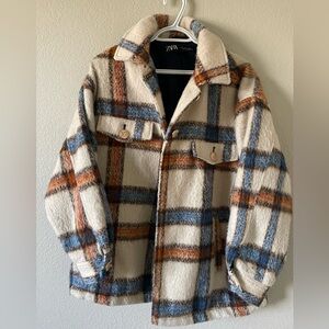 Zara Oversized Plaid Jacket - Cream, Blue, Orange